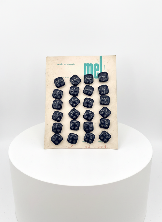 Cartón 24 botones vintage años 60 color azul marino