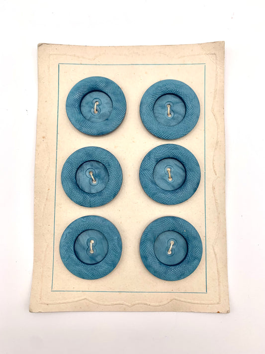 Cartón 6 botones vintage años 40 color azul
