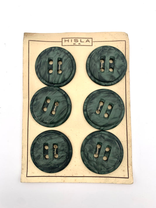 Cartón 6 botones vintage grandes años 40 color verde efecto marmolado HISLA