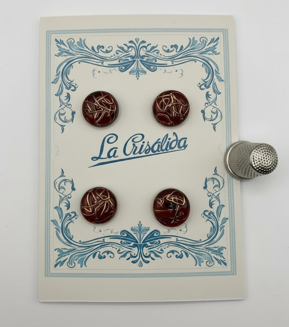 Cartón con 4 botones de vidrio, años 40, color miel con reflejos cobre