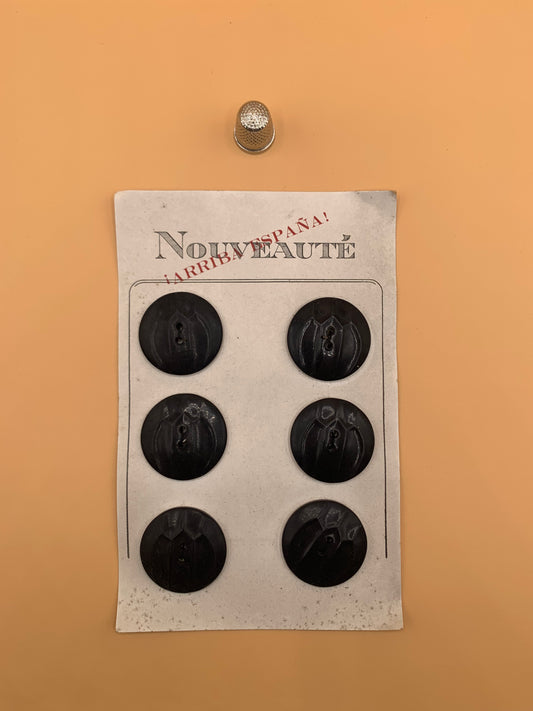 Cartón de 6 botones antiguos color negro