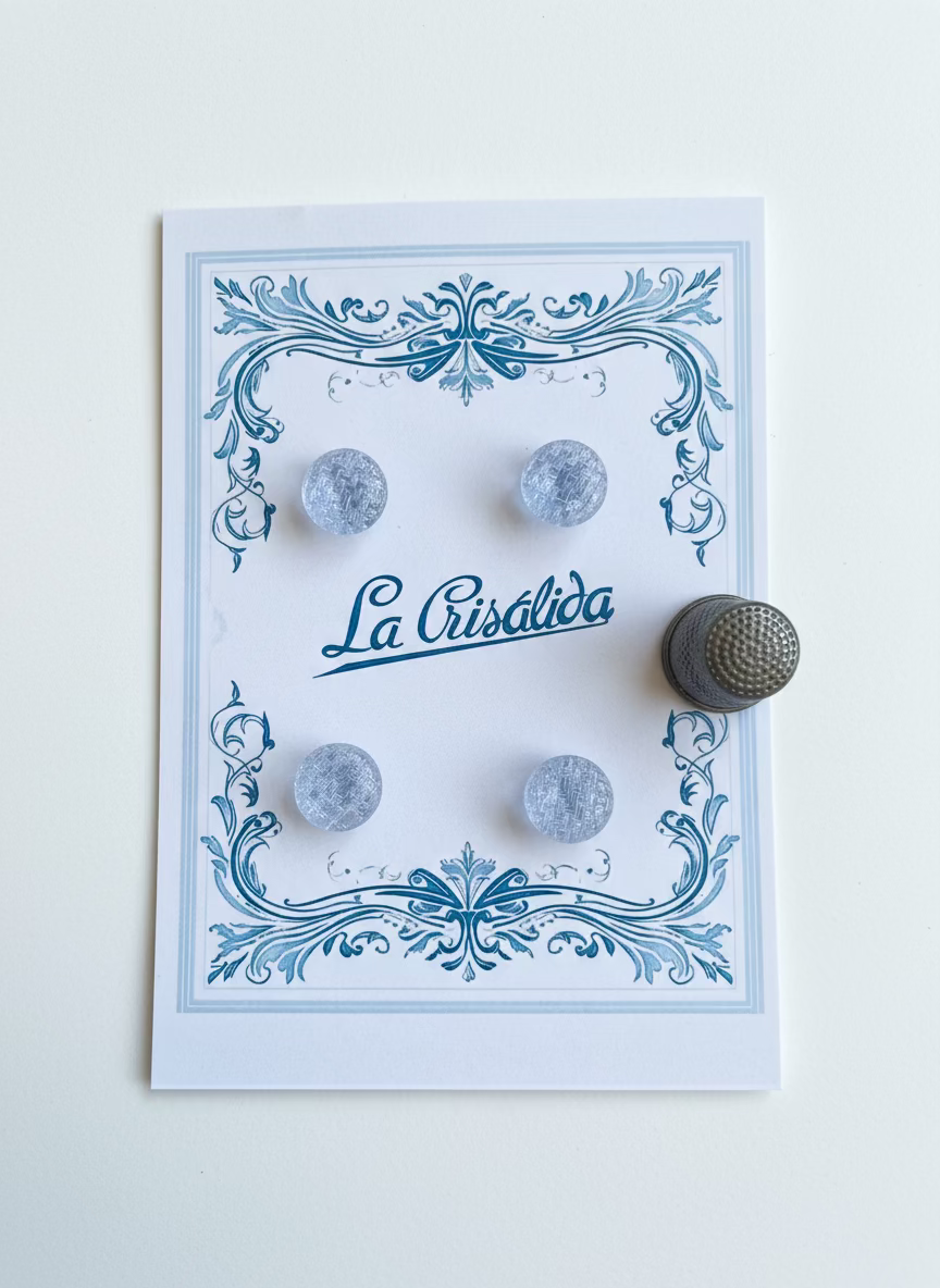 Cartón con 4 botones de vidrio, años 40, color azul claro