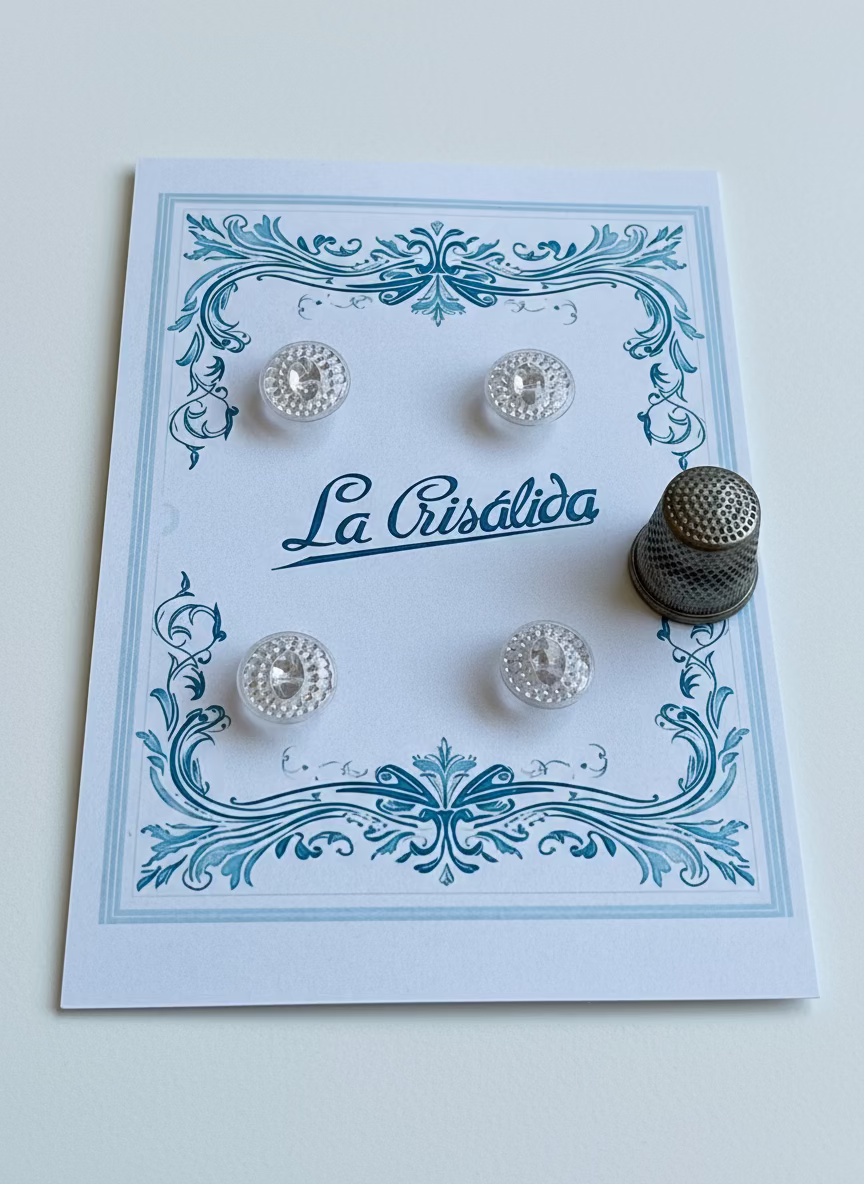 Cartón con 4 botones de vidrio, años 40, color rosa claro