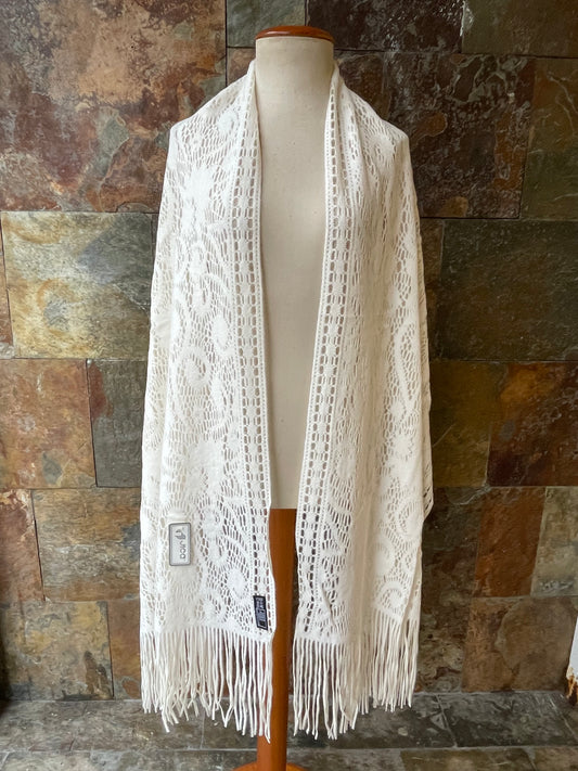 Chal vintage con fleco en color blanco roto 60 x 180cm JICA
