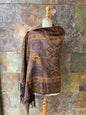 Chal vintage italiano con fleco en color mostaza y tonos marrones