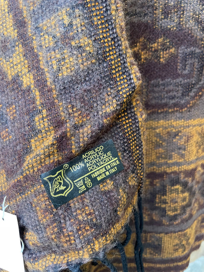 Chal vintage italiano con fleco en color mostaza y tonos marrones