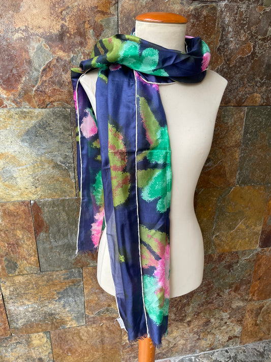 Foulard vintage 100% seda natural en colores azul marino, verde y rosa