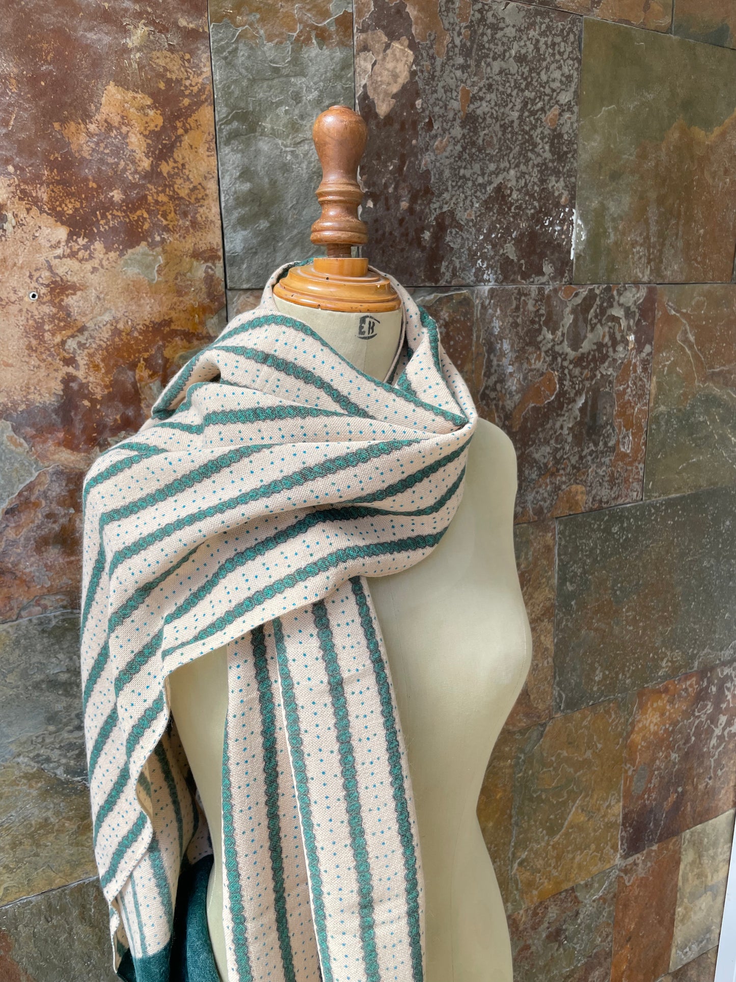 Foulard vintage años 70 color verde y beige