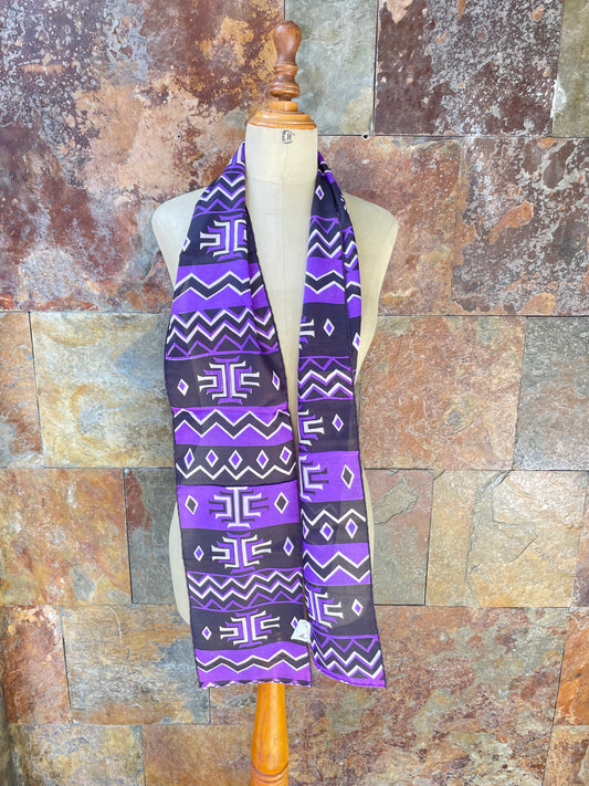 Foulard vintage años 70 en colores malva, negro y blanco