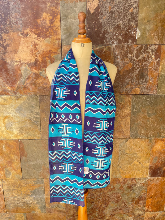 Foulard vintage años 70 en colores marino, azul y blanco