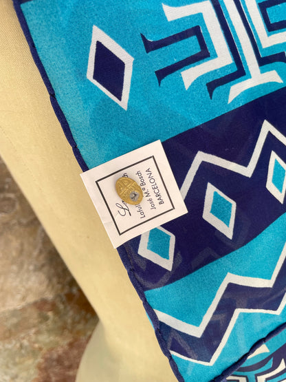 Foulard vintage años 70 en colores marino, azul y blanco