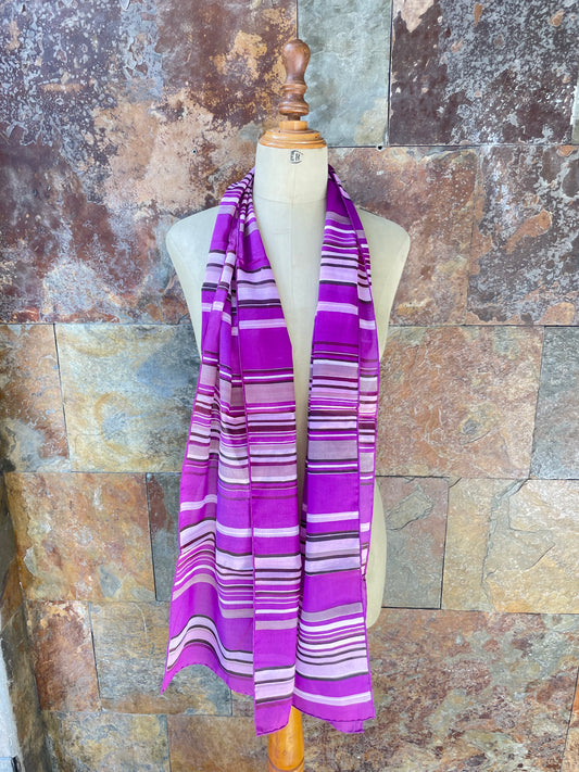 Foulard vintage años 70 en colores morado, negro, hueso y gris