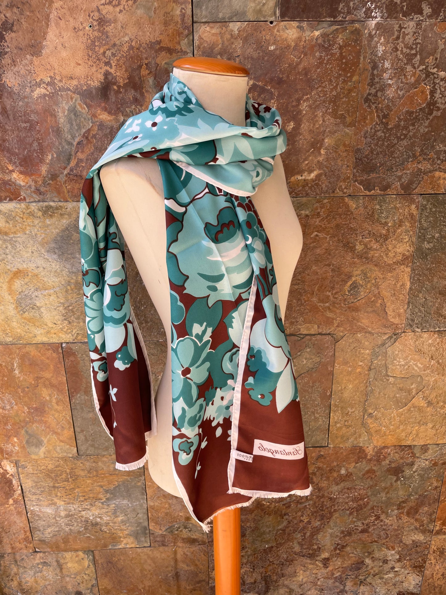 Foulard vintage tonos marron, celeste y verde SANTANGELO