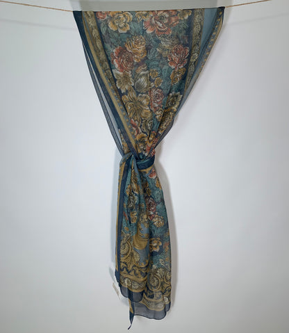 Foulard vintage italiano años 70 color azul, amarillo y ocre