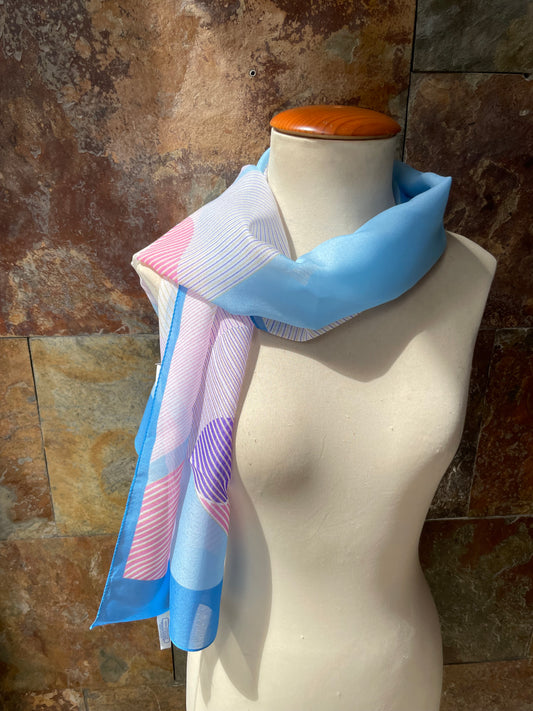 Foulard vintage italiano años 70 colores azul, rosa y amarillo