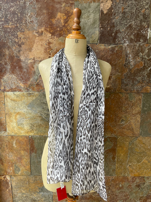 Foulard vintage italiano años 70 color blanco y negro con estampado animal print