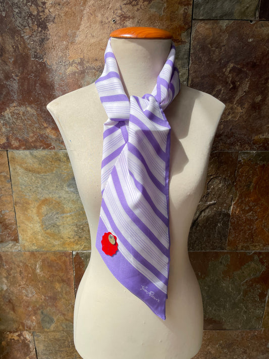 Foulard vintage italiano años 70 color malva y blanco GIM RENOIR