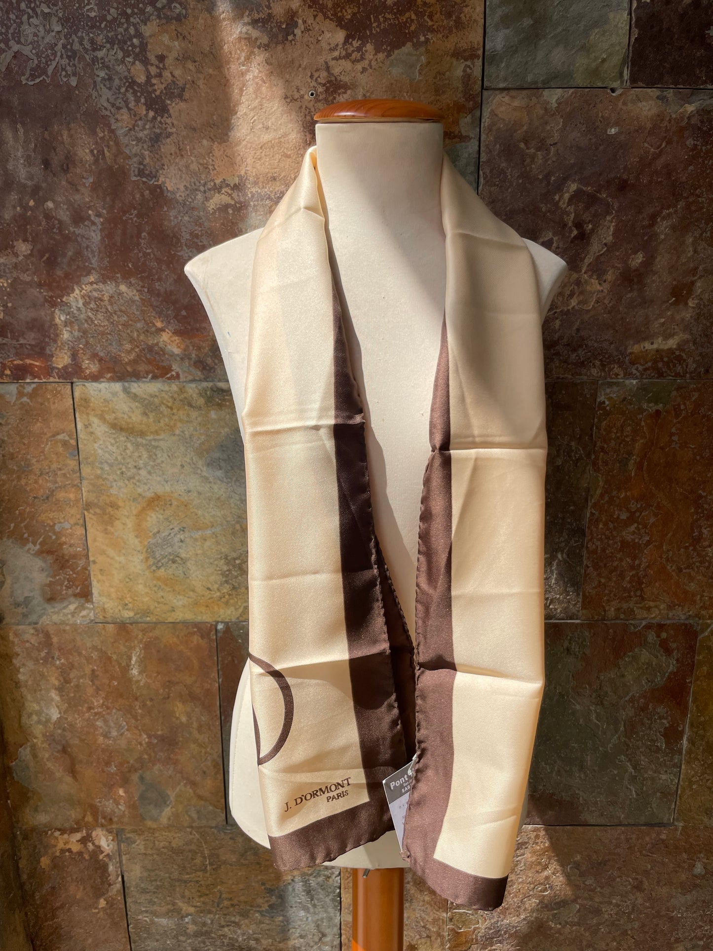 Foulard vintage italiano años 70 color marrón y camel J. D'ORMONT