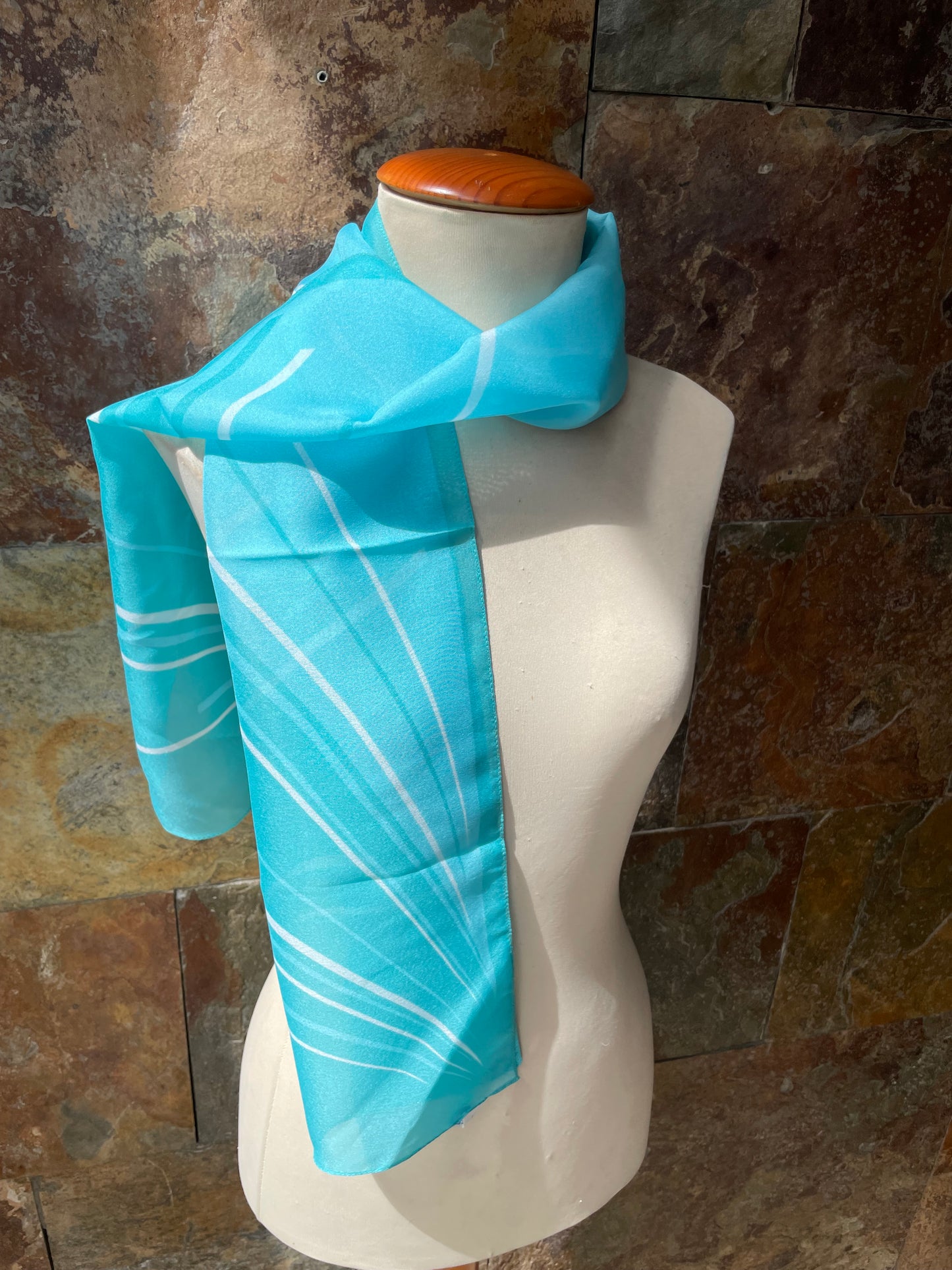 Foulard vintage italiano años 70 color verde aguamarina y blanco