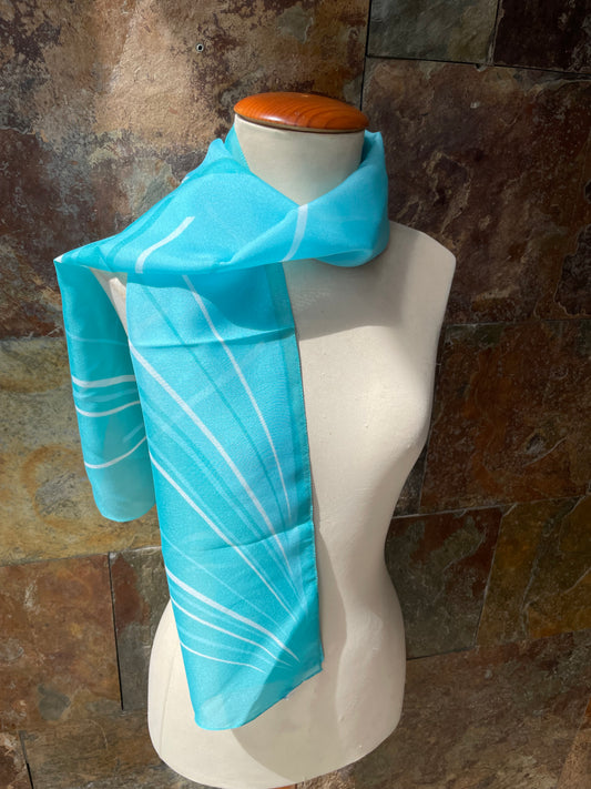 Foulard vintage italiano años 70 color verde aguamarina y blanco