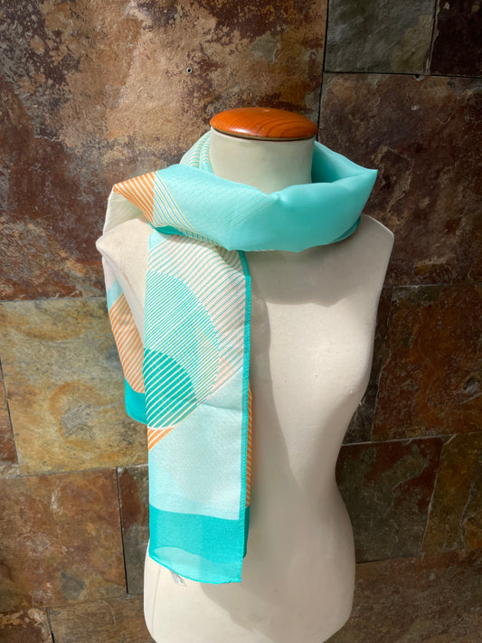 Foulard vintage italiano años 70 color verde, turquesa y naranja