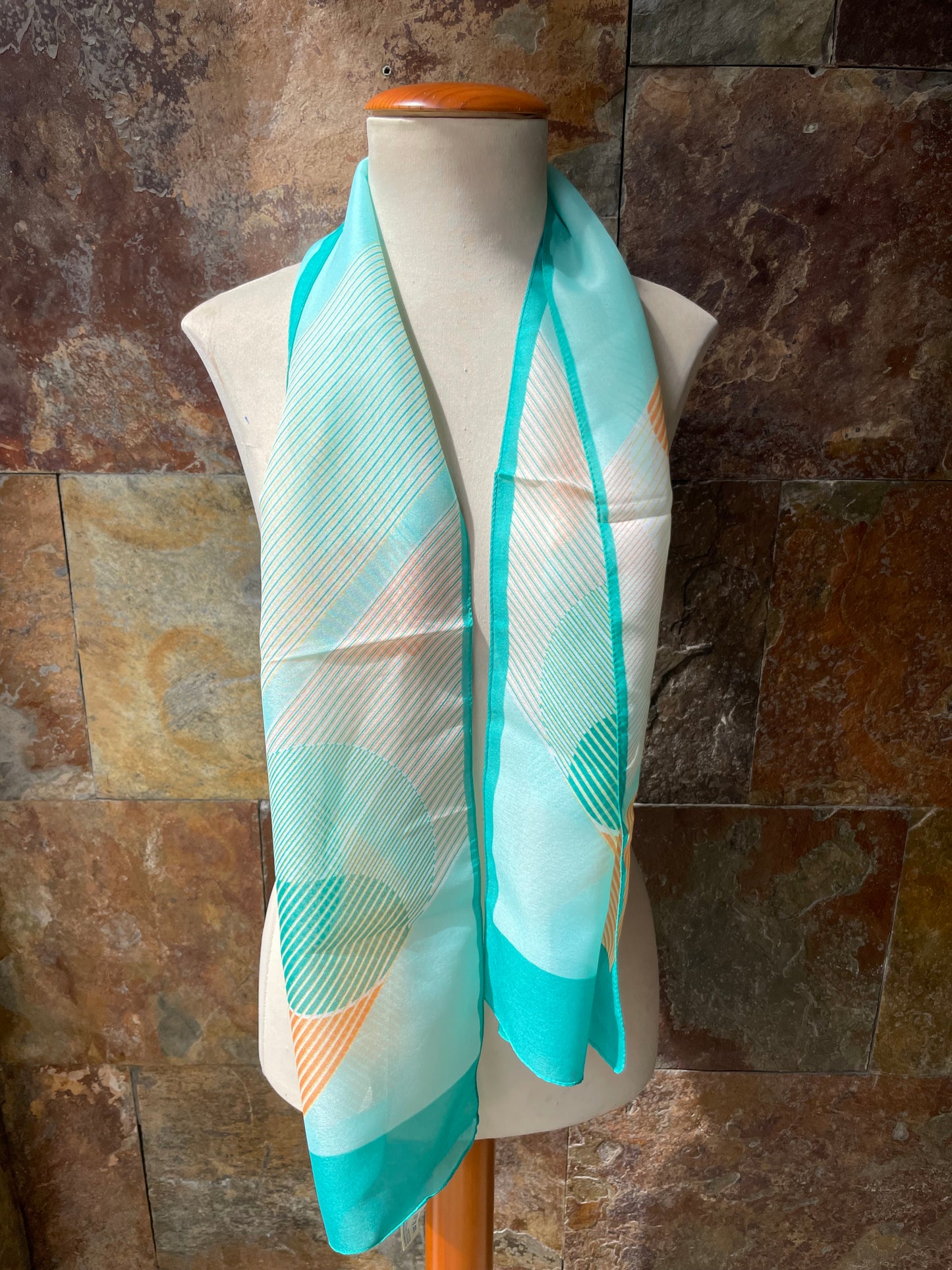Foulard vintage italiano años 70 color verde, turquesa y naranja