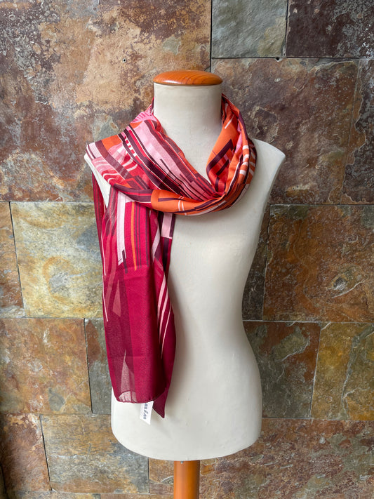 Foulard vintage italiano años 70 colores berenjena, naranja, granate y rosa MIM
