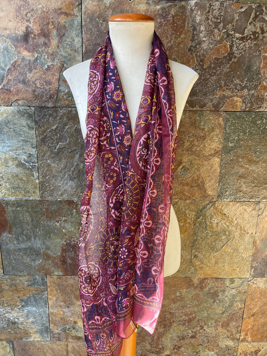 Foulard vintage italiano colores granate, amarillo, fucsia y azul TEXSCOTT