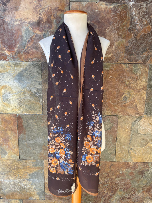 Foulard vintage italiano, colores marrón, mostaza y azul GIM RENOIR