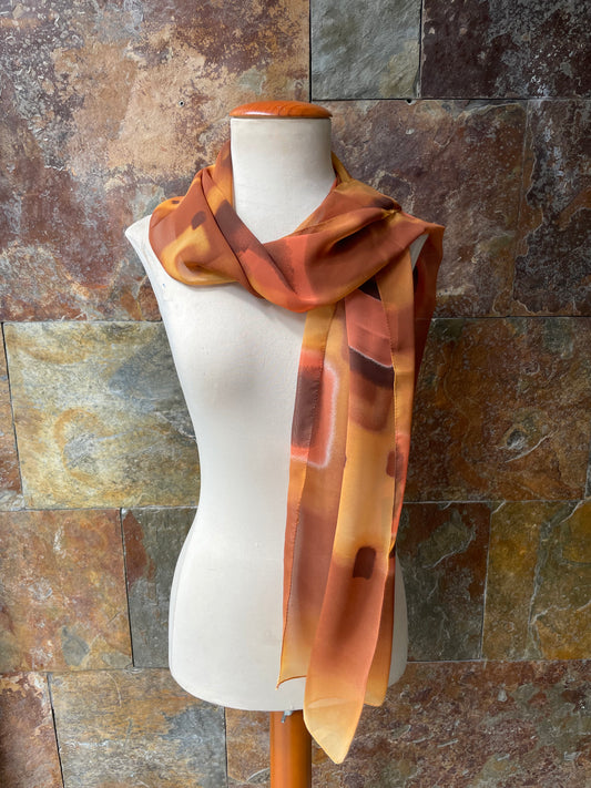Foulard vintage italiano años 70 colores ocre, naranja y marrón DOMÍNGUEZ