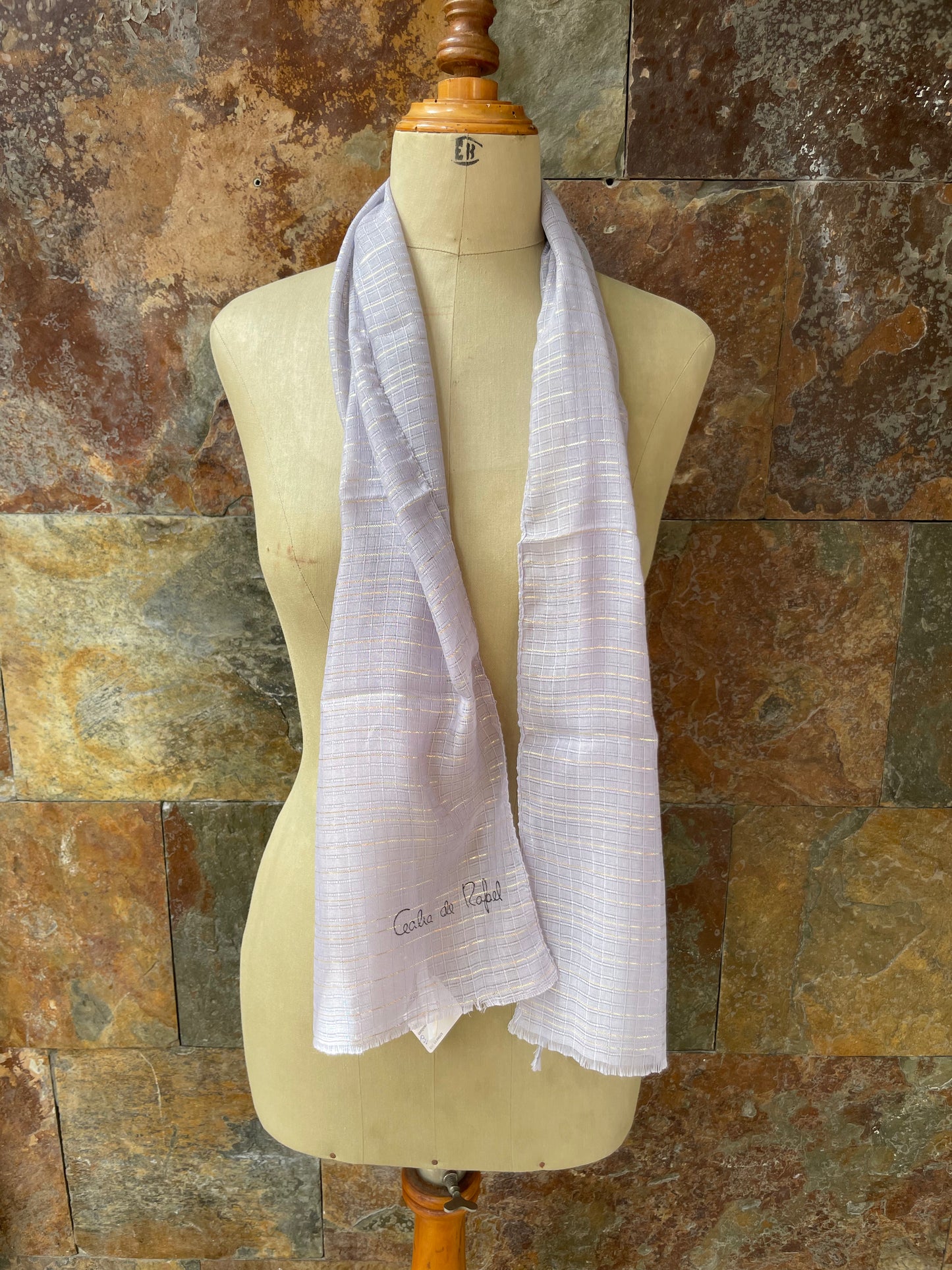 Foulard vintage italiano años 70 en color malva claro y dorado TEXSCOTT