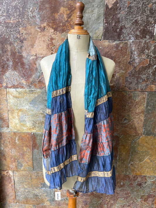 Foulard vintage italiano años 70 en tonos azules, celestes, marrones y dorados