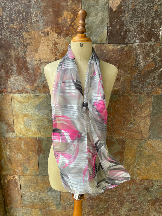 Foulard vintage italiano años 70 en tonos grises, rosas y plateados