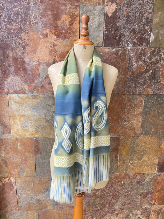 Foulard vintage italiano años 70 en verdes, azules y beige GAL-LUS