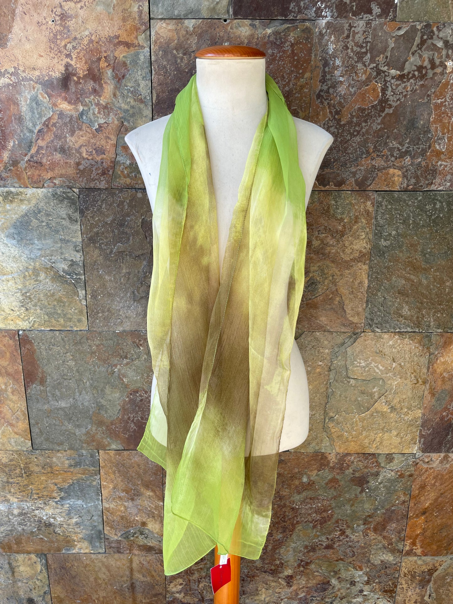 Foulard vintage italiano, tonos amarillo, marrón y verde ácido DOMINGUEZ