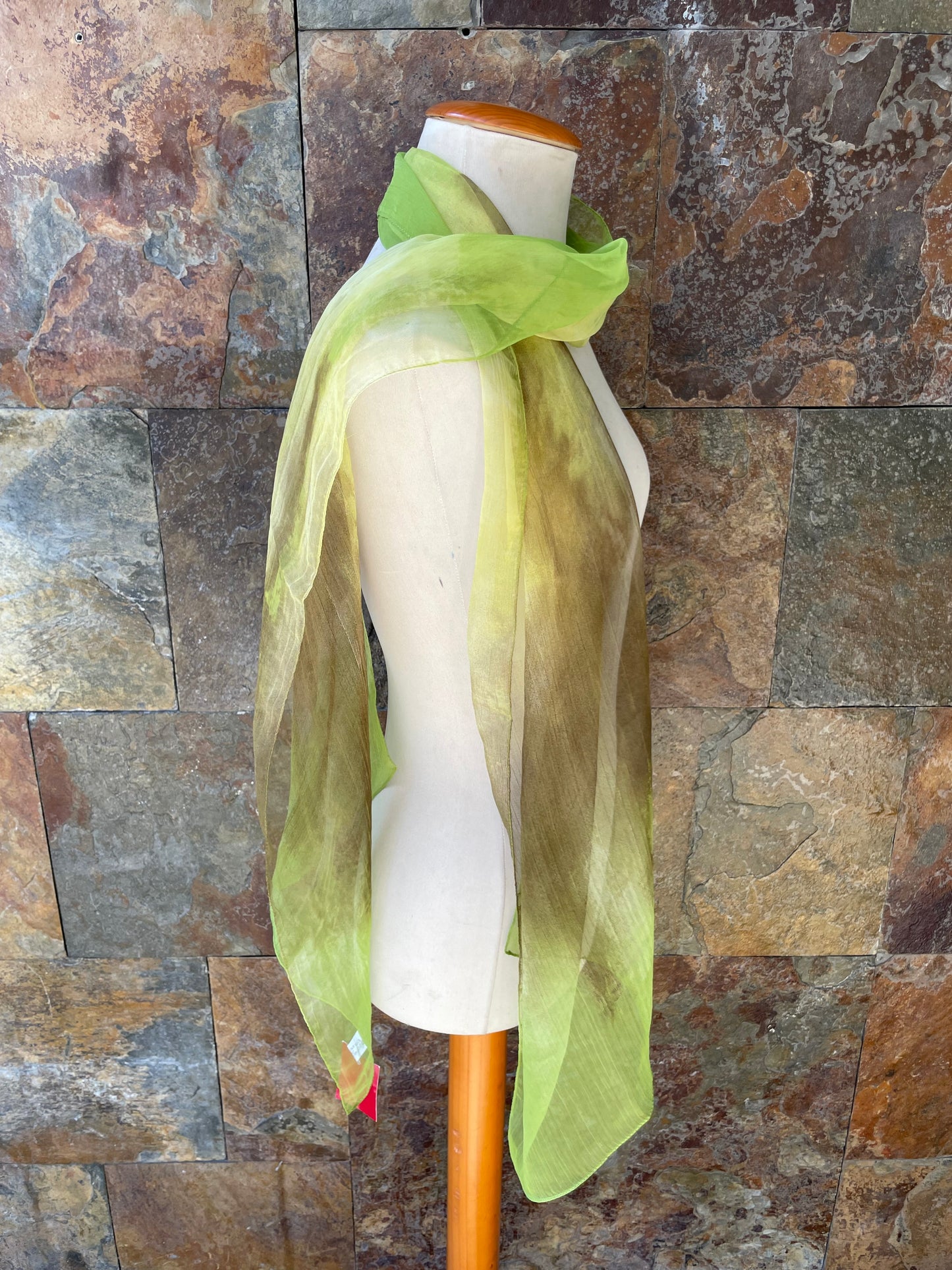 Foulard vintage italiano, tonos amarillo, marrón y verde ácido DOMINGUEZ