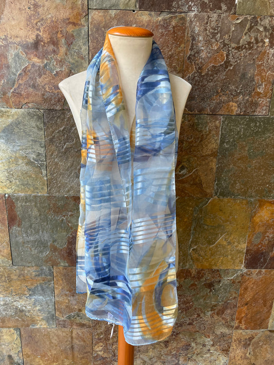 Foulard vintage italiano, tonos azules, ocres y beige MIM