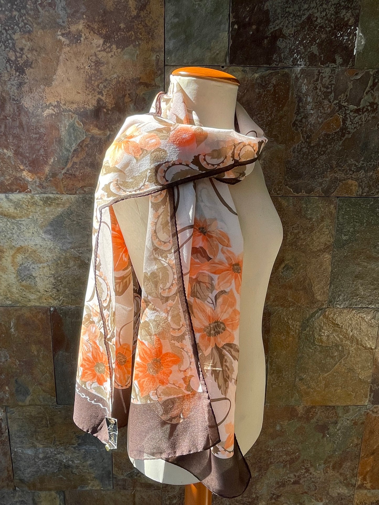 Foulard vintage italiano tonos beige, salmón y marrón FIORINNI