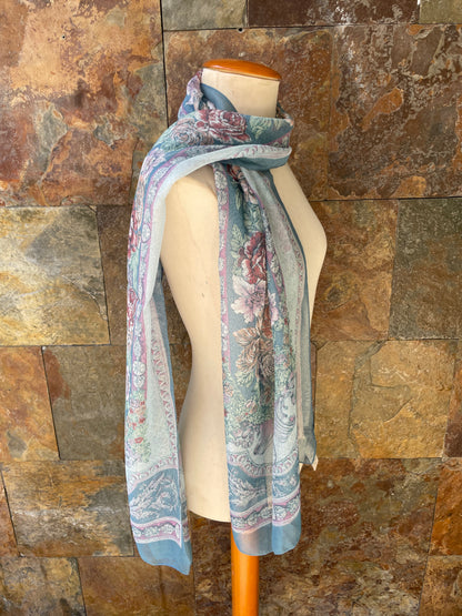 Foulard vintage italiano tonos celeste pálido, gris y rosado TEXSCOTT