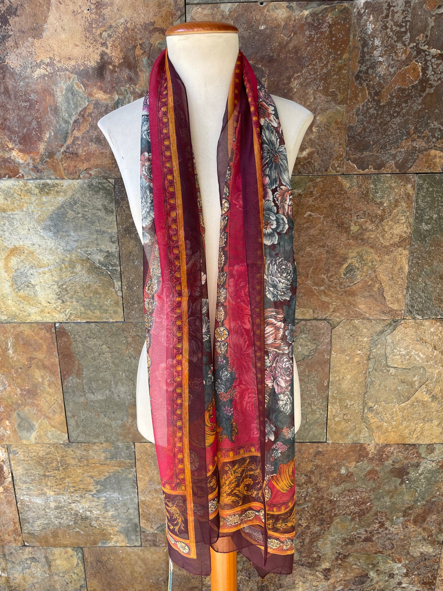 Foulard vintage italiano tonos granate, mostaza, azules y rosa TEXSCOTT