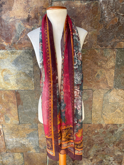Foulard vintage italiano tonos granate, mostaza, azules y rosa TEXSCOTT