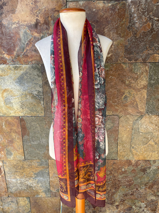 Foulard vintage italiano tonos granate, mostaza, azules y rosa TEXSCOTT