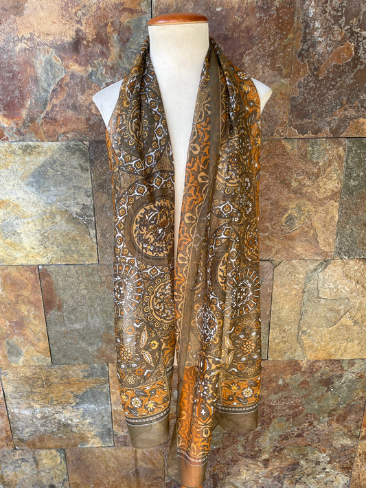 Foulard vintage italiano, tonos kaki, mostaza y naranja TEXSCOTT
