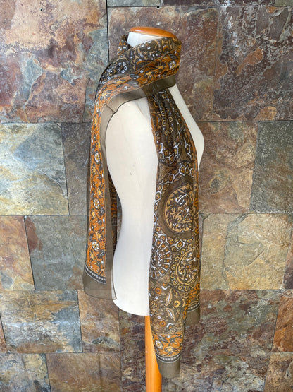 Foulard vintage italiano, tonos kaki, mostaza y naranja TEXSCOTT