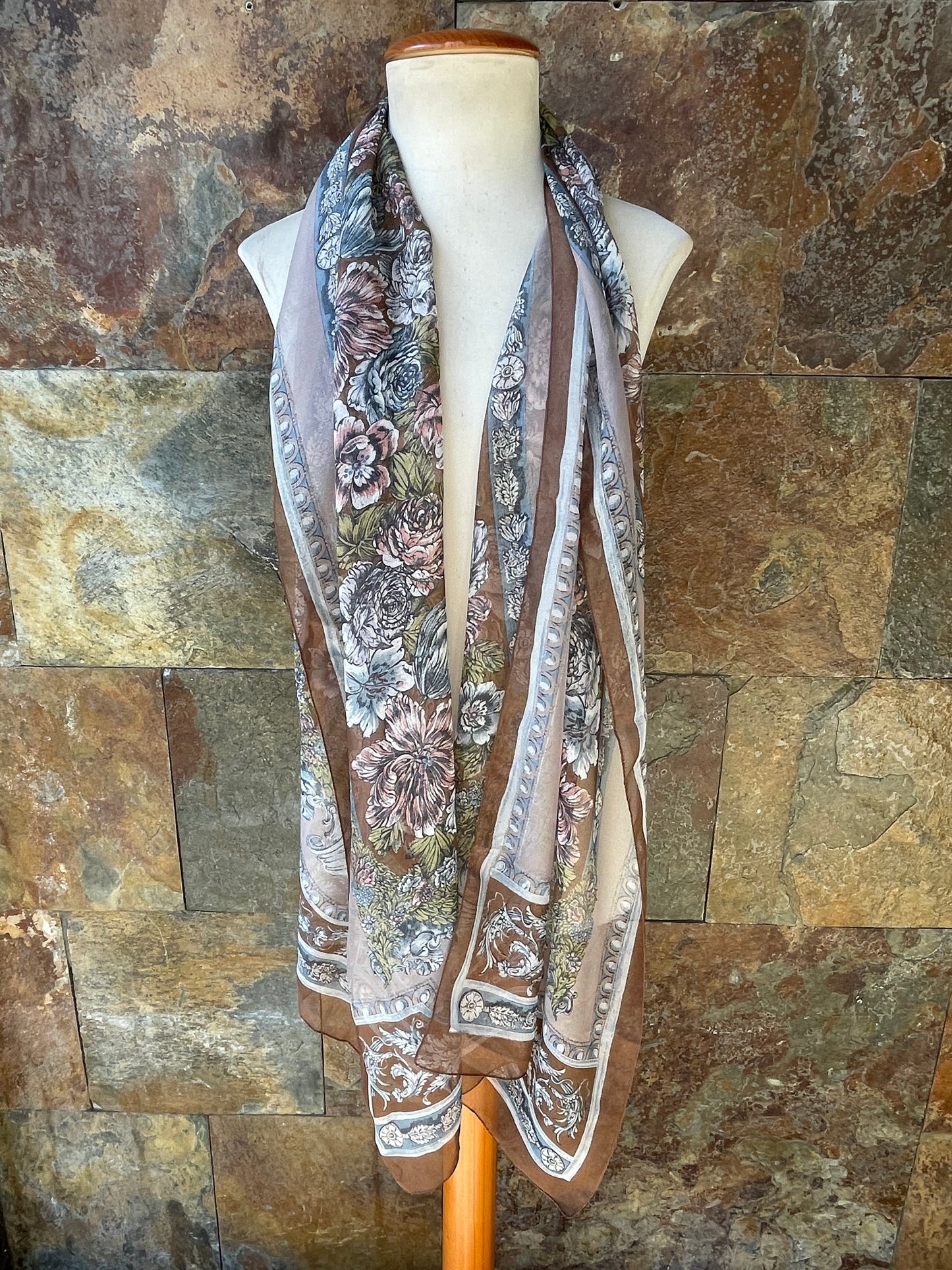 Foulard vintage italiano, tonos marrones, azules y verdes TEXSCOTT