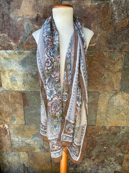 Foulard vintage italiano, tonos marrones, azules y verdes TEXSCOTT