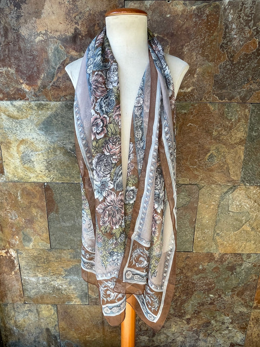Foulard vintage italiano, tonos marrones, azules y verdes TEXSCOTT