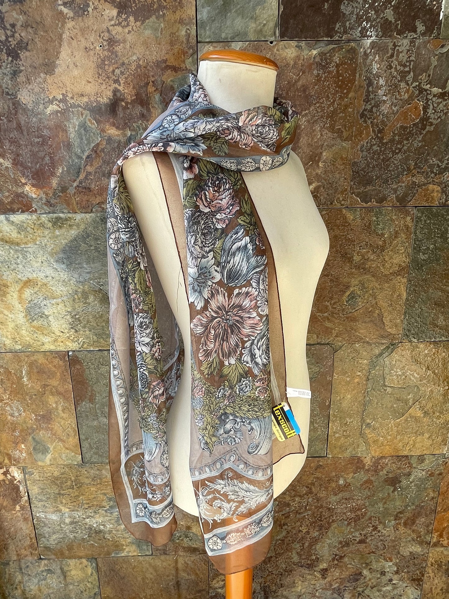 Foulard vintage italiano, tonos marrones, azules y verdes TEXSCOTT