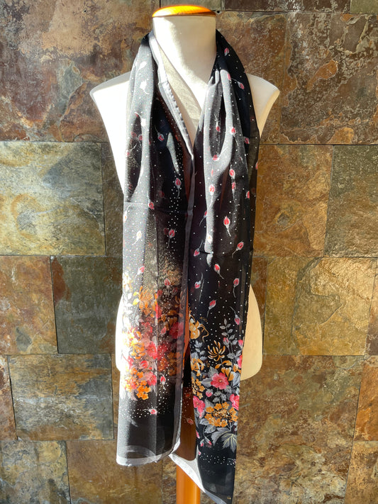 Foulard vintage italiano colores negro, rosa y naranja GIM RENOIR
