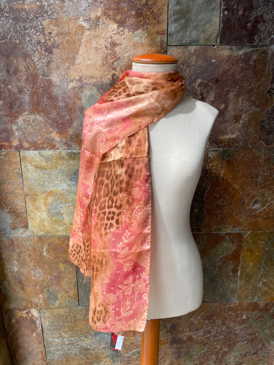 Foulard vintage italiano años 70 tonos ocres animal print y motivos florales GAL-LUS